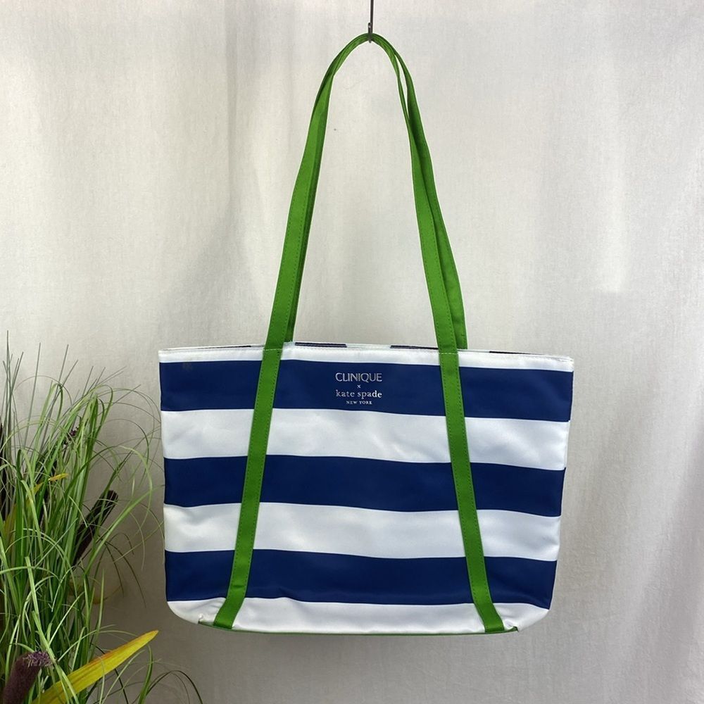 Kate Spade X Clinique Blue & White Striped Tote Beach Shopping Travel Bag